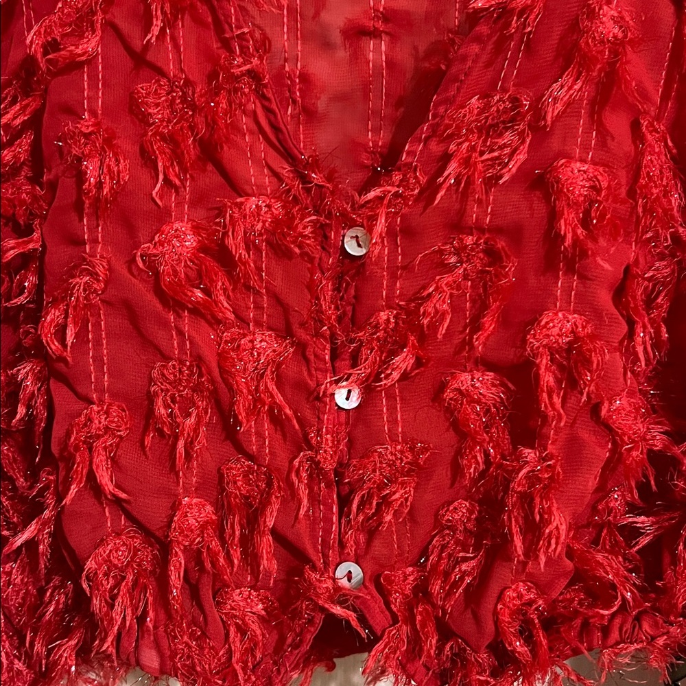 Red Sheer Textured Cardigan 2YK spoon jeans M-L - Picture 4 of 7